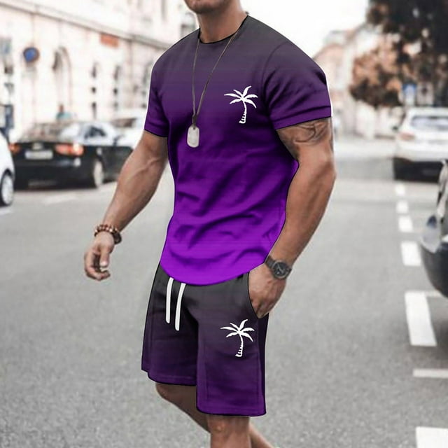 Men's Summer Tracksuit Athletic Suit Casual Color Block Drawstring Waist Plus Size Short Sleeve O Neck Activewear Set