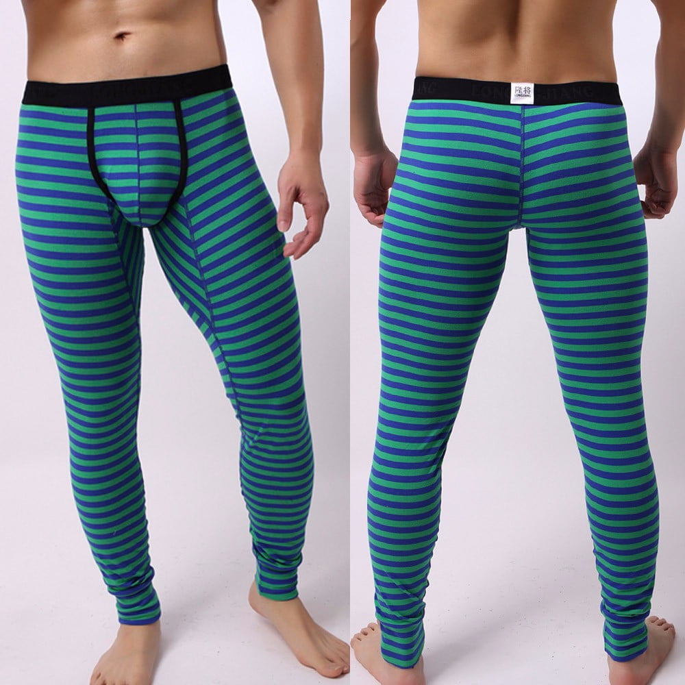 Alueeu Mens Striped Breathe Patchwork Low Leggings Long Johns Thermal