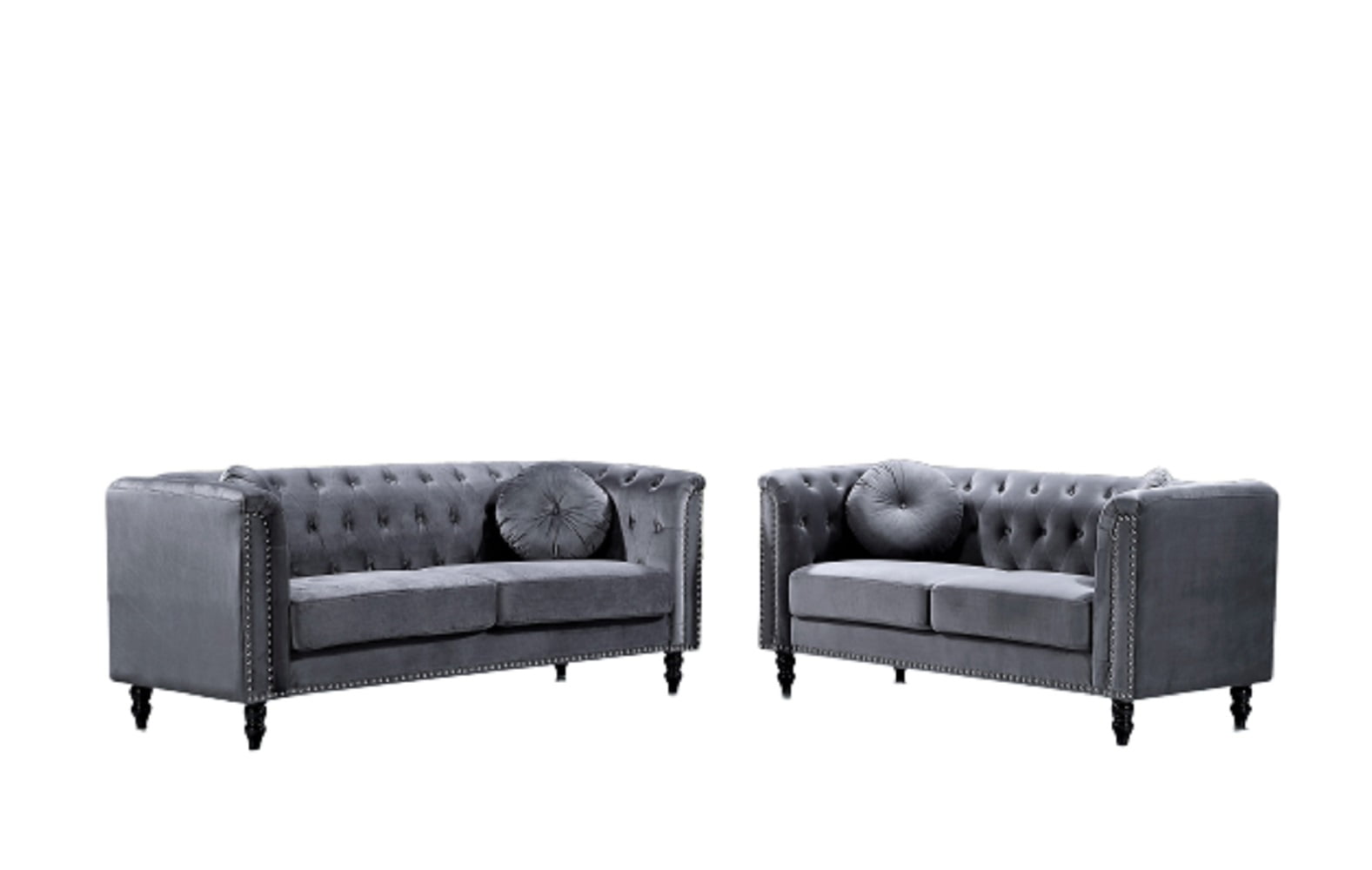 Uspridefurniture Lueck 2 Pcs Velvet Living Room Set, Sofa Loveseat,Gray