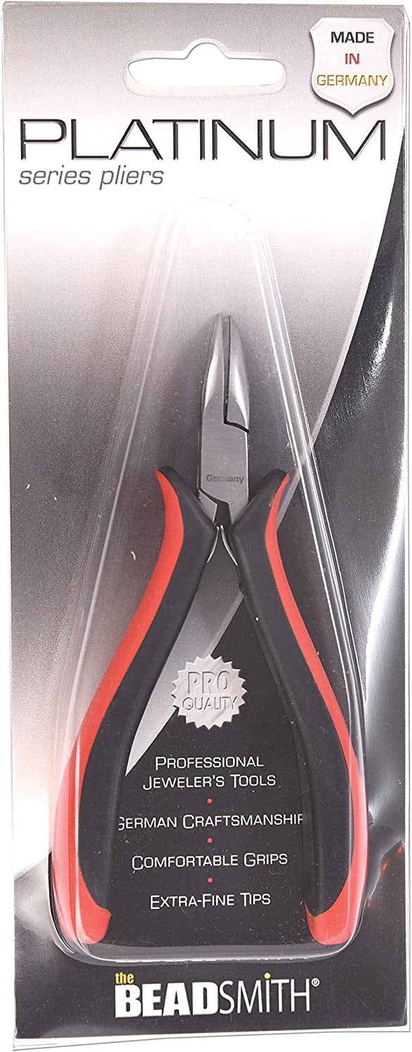 The Beadsmith Platinum Series German Bent Chain Nose Pliers, 4.75 inches (120mm) with Polished Steel Head, red and Black Ergonomic Comfort Grip Handle and Double-Leaf Spring, Tool for Jewelry Making