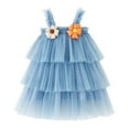 thumbnail image 2 of ZHUASHUM Toddler Girls Sleeveless Floral Tulle Holiday Party Wear Tiered Dress Dance Party Princess Dresses Clothes Blue,5-6 Years, 2 of 6