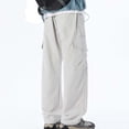 thumbnail image 4 of Qgtaibl Mens Baggy Pants Drawstring Elastic Waist Wide Leg Pant Streetwear Trendy Cargo Pockets Outdoor Hiking Pant White XXXL, 4 of 6