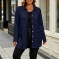 thumbnail image 6 of Plus Size Women's Collared Button Front Cardigan, Lightweight Loose Mid Length Outerwear for Daily Casual Navy XL, 6 of 8