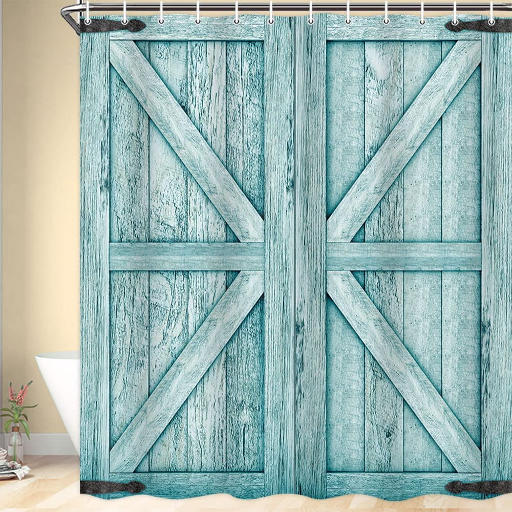 Rustic Barn Door Shower Curtain, Vintage Farmhouse Old Wooden Plank