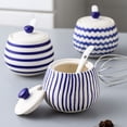 thumbnail image 2 of Blue Stripes Sugar Bowl With Lid, Kitchen Decoration Sugar Pot, Sugar Container Spice Jar-Blue 3-2 Set of, 2 of 7