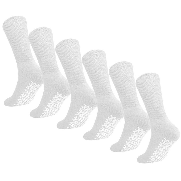 Men Women Anti Slip Grip Non Skid Crew Cotton Diabetic Socks For Home  Hospital 6-pack White 9-11 
