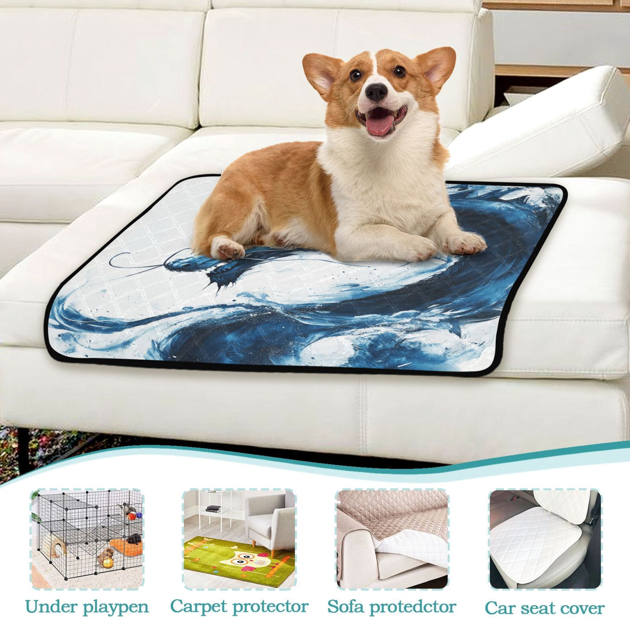 Qxltty Blue Dragon Cat litter Pads Pet Set of 3 Diaper Mats Center Anti-leakage Layer Absorbent Soft and Comfortable