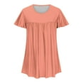 thumbnail image 4 of Fanxing Womens Plus Size Tops Pleated Tunic Blouses Summer Ruffles Short Sleeve Tshirts for Women Flowy Casual Tees Shirts Orange,M, 4 of 6