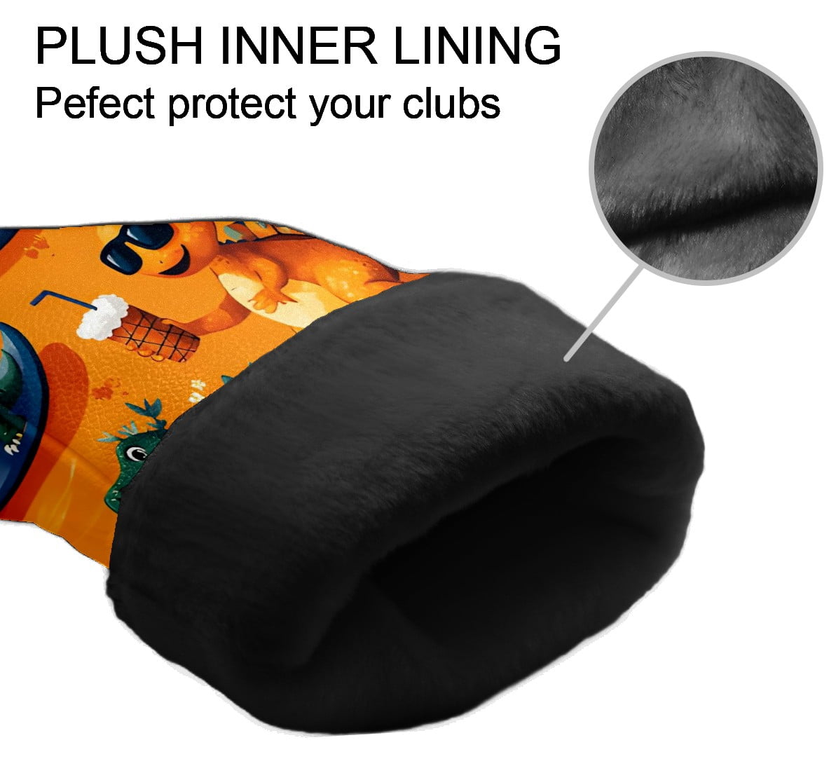 Golf Club Covers, Orange Dino Adventure Premium PU Leather Driver Hybrid Putter Head Covers with Velvet Lining, Waterproof Golf Gifts for Men Women