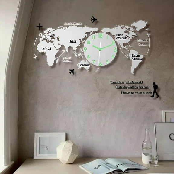 HOMEMAXS Silver Acrylic Wall Clock for Decoration Map Art Clock 9293206