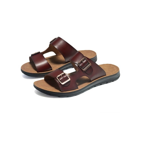 Difumos Mens Flat Sandals Slides Adjustable Buckle Straps Comfort Beach Shoes Size 7-13