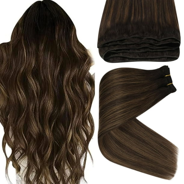 Sunny Weft Extensiones de cabello Cabello humano real Balayage Coser en extensiones Marrón oscuro Mezcla Marrón medio Cabello largo Coser en Extensiones de cabello Ombre Balayage 22 pulgadas 100G