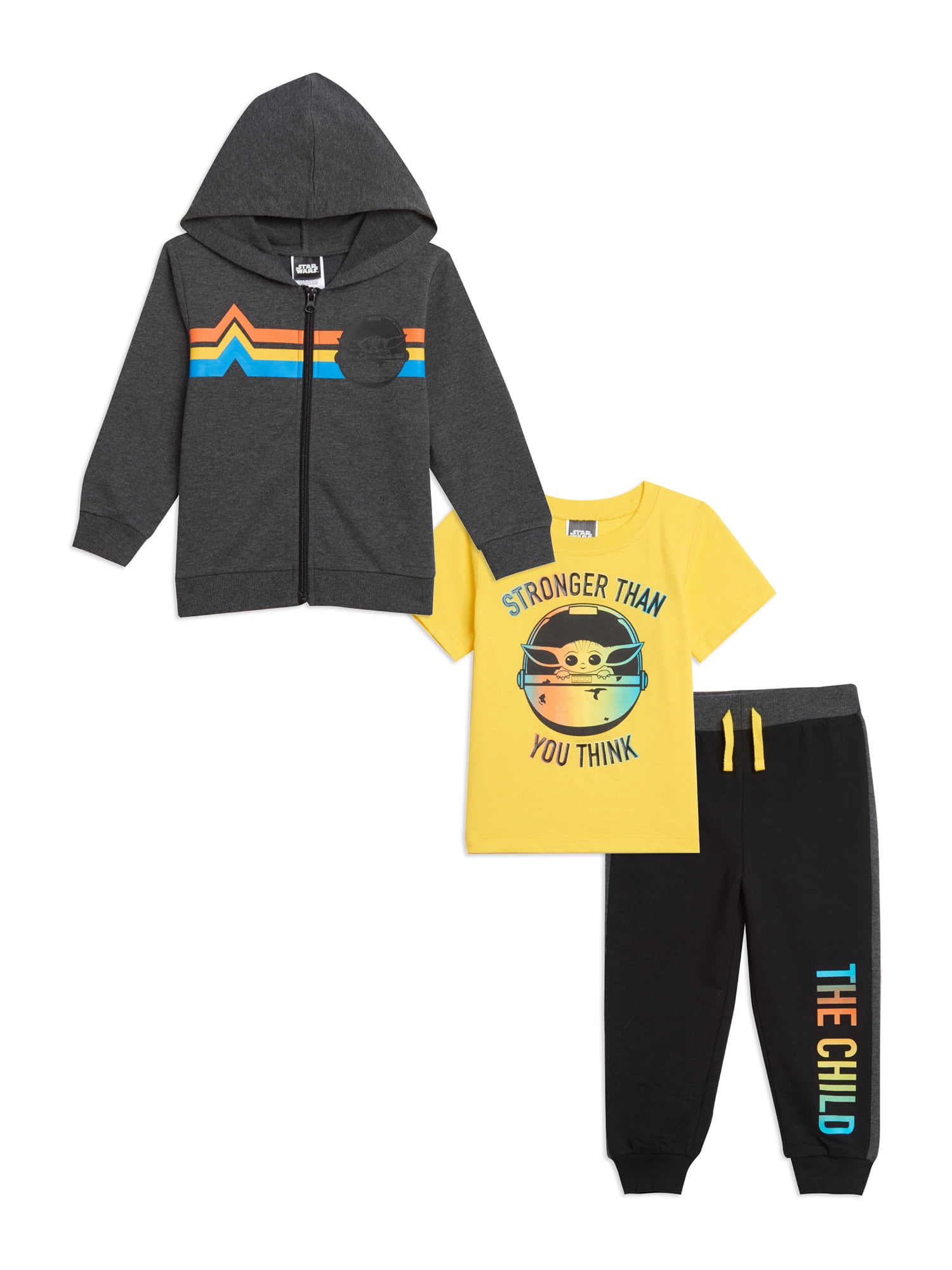 Star Wars Baby Yoda Toddler Boy Zip Hoodie Sweatshirt, TShirt & Jogger Pant Outfit Set, 3
