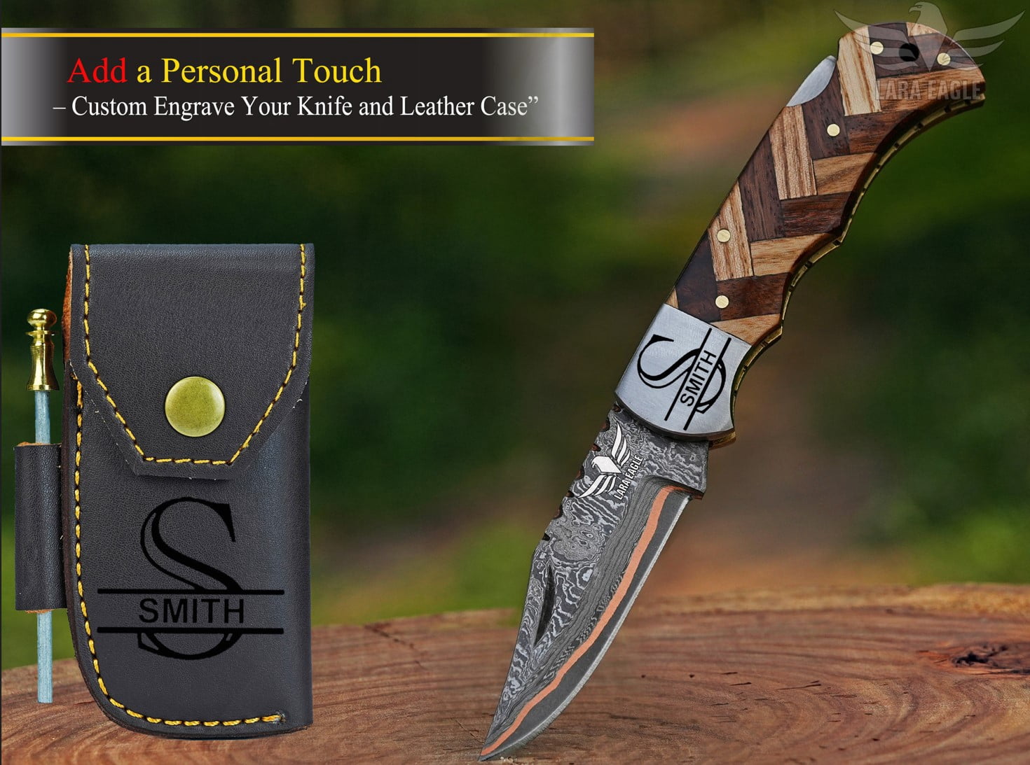 Lara Eagle Personalized Handmade Damascus Copper Folding Knife for Men – Copper Anniversary Pocket Knife – Groomsmen, Outdoor, Camping, Hunting & Survival Gift for Him