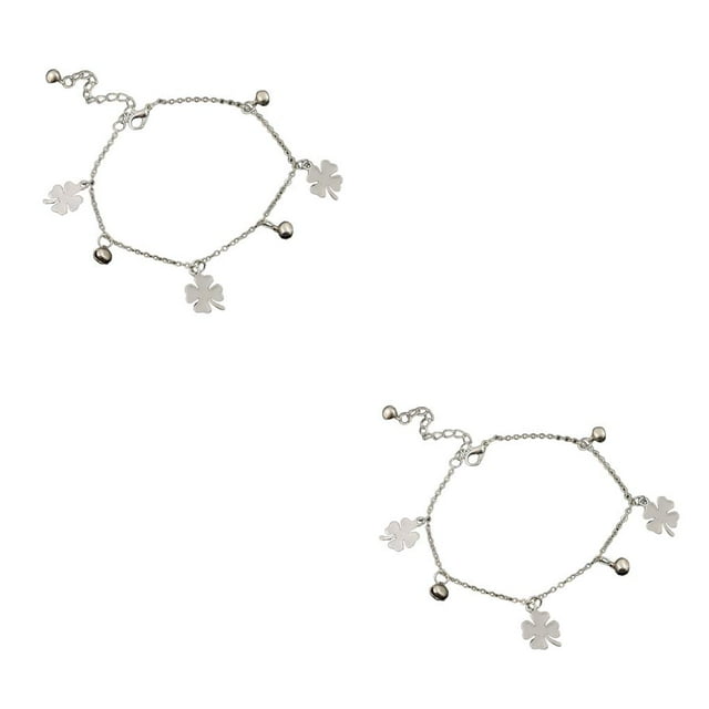 Guardoinrt Anklets Shamrock Gold Silver Simple Style Foot Chain with Bells Hanging Pendents Ankle Bracelets for Girls Women silver 2Set