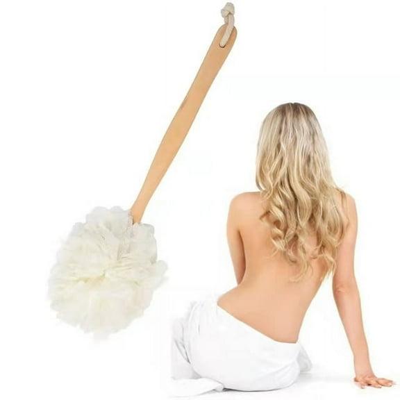 Loofah Back Scrubber - Men & Women Long Handled Exfoliating Bath & Shower Body Brush - Handheld Luffa Sponge Scrubber with Long Wooden Handle