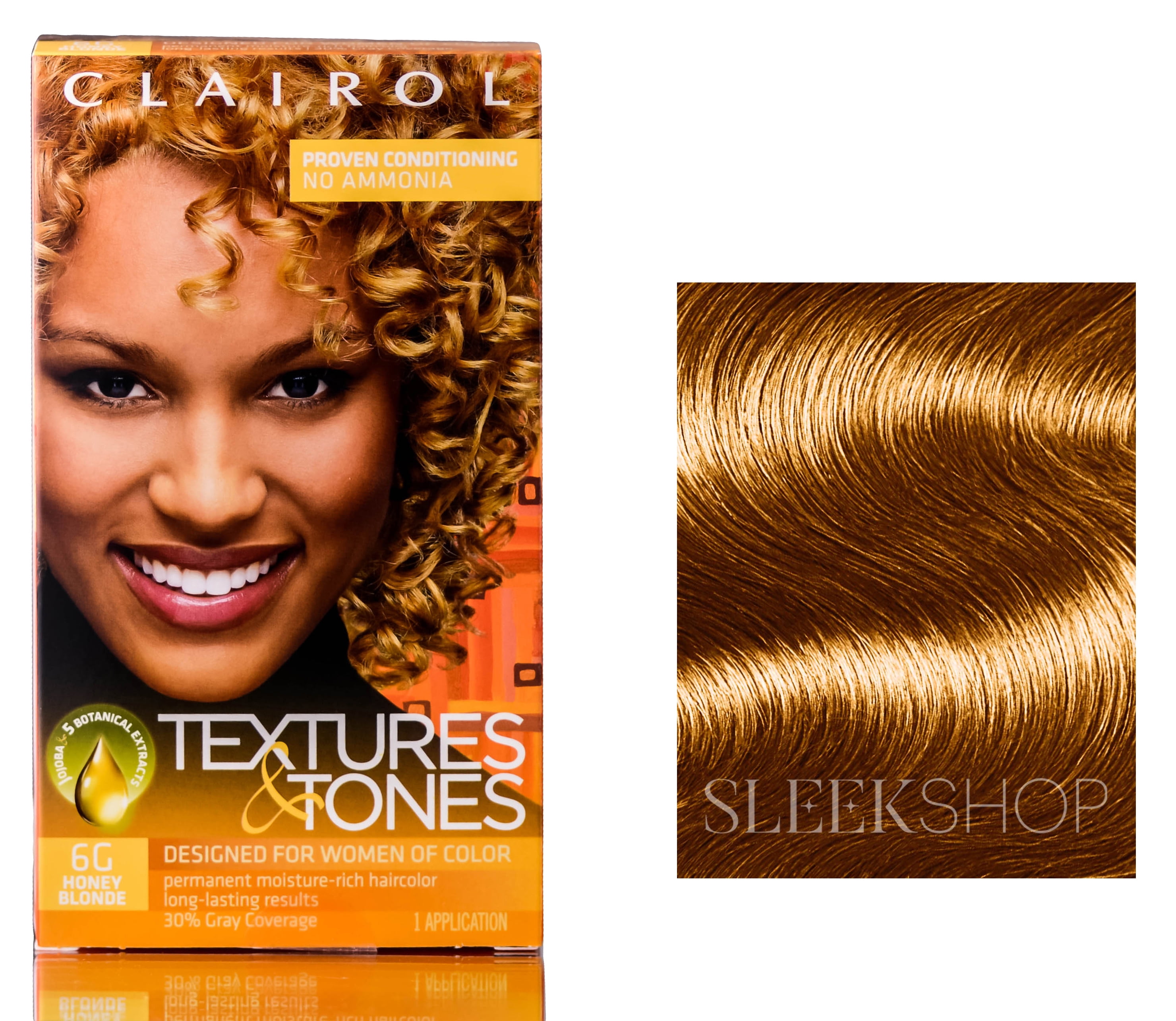 6G - Honey Blonde , Clairol Textures & Tones Hair Color - Designed For  Women of Color Hair - Pack of 2 w/ Sleek Teasing Comb 