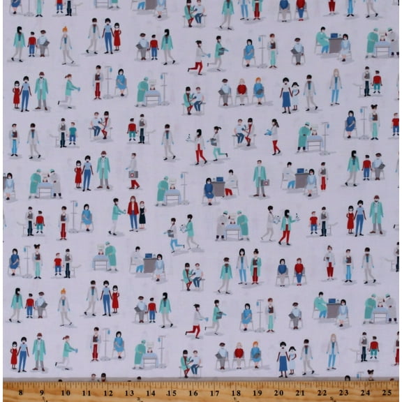 Cotton Hospitals Doctors Nurses Healthcare Workers Frontline Heroes White Cotton Print by the Yard (SRK-20336-1)