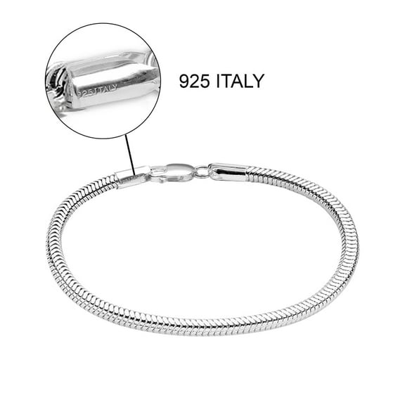 LeCalla 925 Sterling Silver Solid Italian Design 3MM Snake Chain Bracelets for Women 6.5" Inches