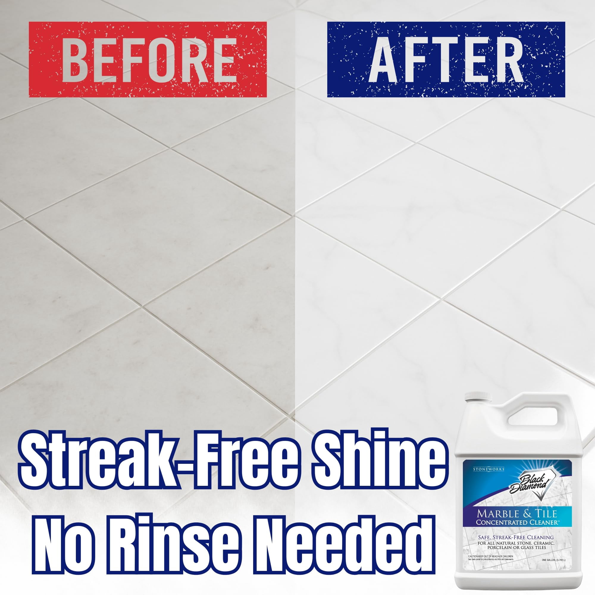Black Diamond Stoneworks Marble & Tile Floor Cleaner Concentrate, pH Neutral, Streak-Free & No-Rinse Formula for Granite, Travertine, Limestone, Slate, Ceramic & Porcelain Floors (1 Gallon)