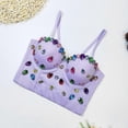 thumbnail image 5 of Women Spaghetti Strap Push Up Padded Corsets Camisole Colorful Rhinestones Beaded Fish Boned Bustier Crop Top Clubwear 40, 5 of 5