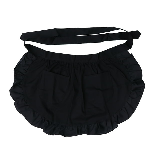 Delantal europeo de algodón con volantes para mujer y niña, color blanco puro, para empleada doméstica (2 unidades, negro)