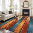 thumbnail image 3 of Area Rug 72×108in, Vintage Orange Blue Wood Board Floor Carpet Living Room Rug, Retro Gradient Wood Grain Non-Slip Welcome Mat Indoor Rugs for Bedroom Dining Room, 3 of 9