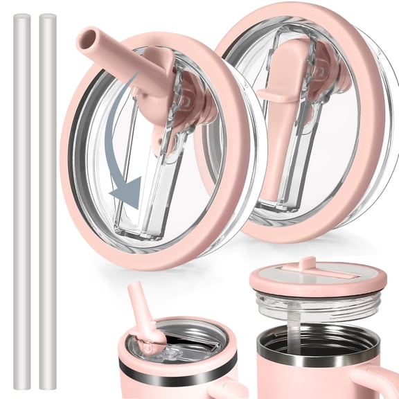 40 oz tumbler lid, flip top straw lid no spill, leakproof replacement, durable plastic, secure drinking, pink