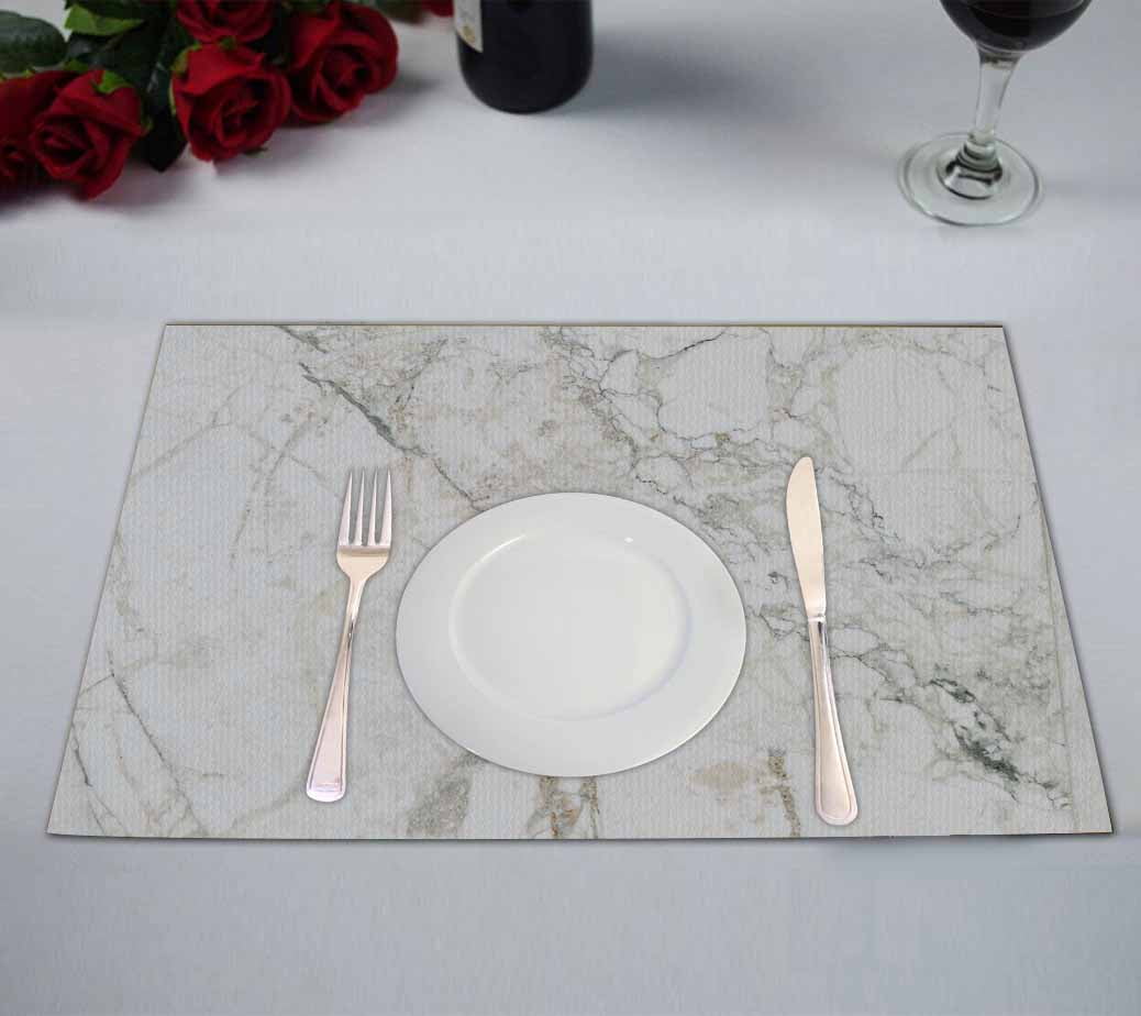 PKQWTM White Marble Texture Kitchen Dining Table Mats Placemats Size 12x18 Inches, Set of 2