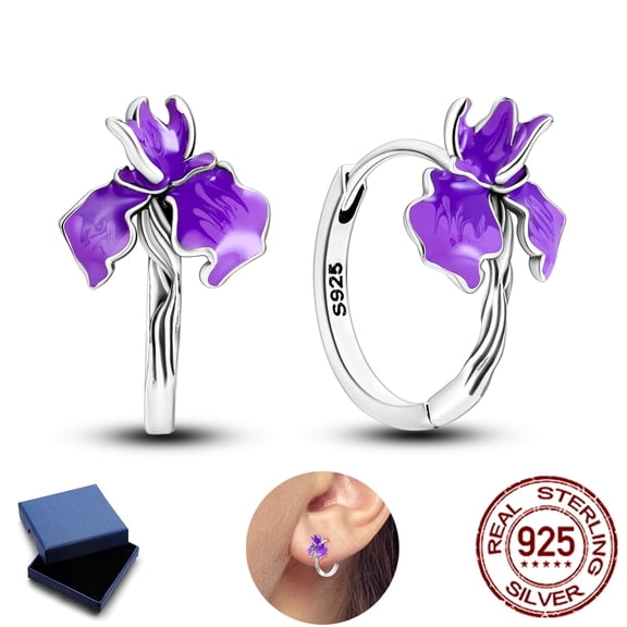 NARMO Original 925 Sterling Silver Iris Flower Hoop Earrings for Women Jewelry Gift with Box