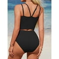 thumbnail image 4 of Sociala Women's Sporty Two Piece Swimsuit Ribbed Tummy Control Bathing Suit with Pockets High Waisted Bikini Sets, 4 of 8