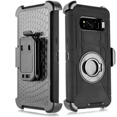 For 5.8" Samsung Galaxy S8 G950 Case Phone Case Belt Clip Holster 2 Kick Stands Hybrid Hiking Biking Shock Armor Bumper Cover Black