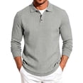 thumbnail image 2 of Aimik Polo Shirts for Men Long Sleeve Ribbed Texture Button Placket Casual Solid Shirts Fall Winter Lightweight Cozy Collared Tops, 2 of 6