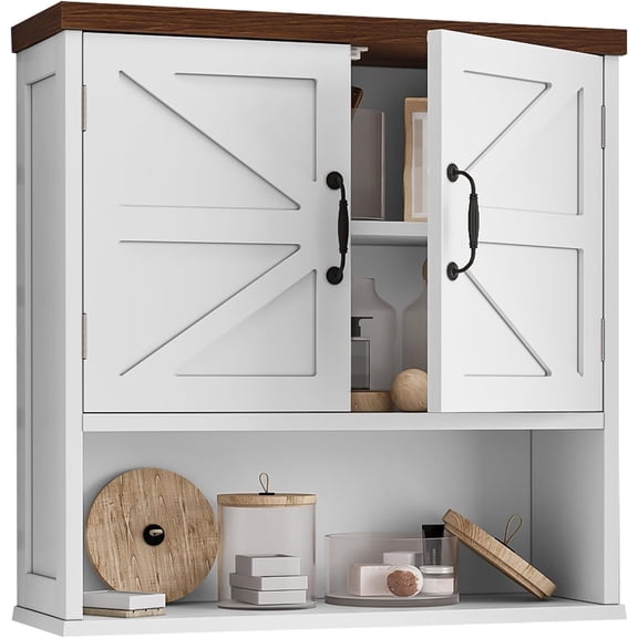 Semiocthome Farmhouse Bathroom Cabinet Medicine Cabinet with Adjustable Shelf for Bathroom,White,Wooden
