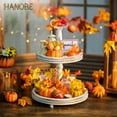 thumbnail image 3 of Hanobe Farmhouse Wooden Two Tiered Tray Stand:  2 Tier Trays Decor Wood for  Kitchen Island Decor Home Decor Living Room Coffee Table Centerpieces（White）, 3 of 13