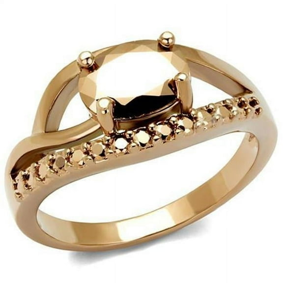 Alamode 3W1198-6 Women IP Rose Gold Brass Ring with AAA Grade CZ in Metallic Light Gold - Size 6