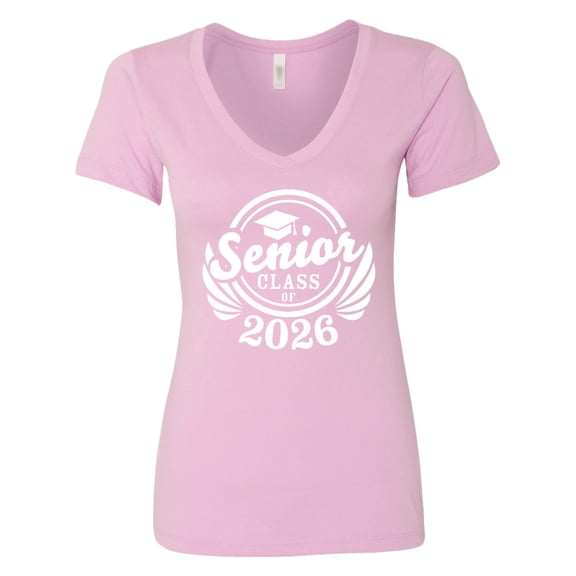 Inktastic Senior Class of 2026 in White with Graduation Cap Women's V-Neck T-Shirt