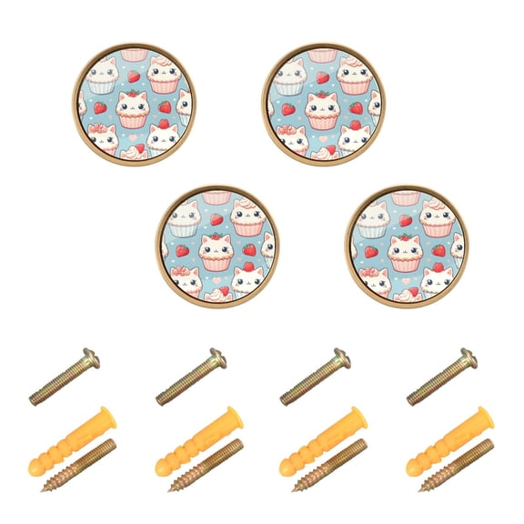 Kitchen Cabinet Knobs Cute Cat in Cupcake Cabinet Handles Zinc 1.25 inch Diameter 4 Pcs