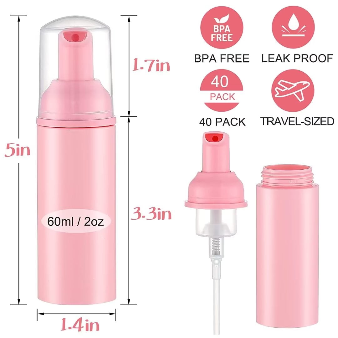 40 PCS 60ml/2oz Portable Mini Foam Bottles - Small Spray Bottle Reusable Travel Spray Bottle Leakproof Foam Pump Bottle Easy To Carry Suitable For Shampoo Shower Gel Cosmetics