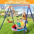 thumbnail image 3 of GIKPAL Outdoor Kids Swing Set with Heavy Duty A-Frame Metal Swing Stand, 40" Saucer Swing, for Backyard, Playground, 3 of 8