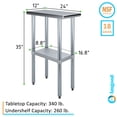 thumbnail image 3 of AmGood 24 in. x 12 in. Stainless Steel Table | Metal Utility Kitchen Prep Work Table | NSF, 3 of 9