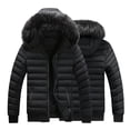 thumbnail image 5 of Mens Puffer Jacket with Faux Fur Hood Full Zip Up Hooded Winbreaker Windproof Cotton Down Coats with Sherpa Lined, 5 of 5