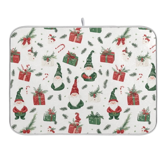 Christmas Gnomes and Presents Dish Drying Mat 16x18 Absorbent Microfiber Draining Rack Pad for Kitchen Counter Sink