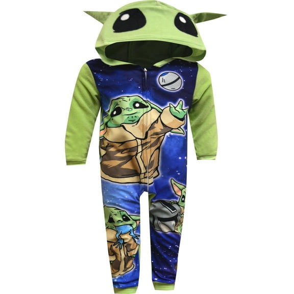 American Marketing Enterprises INC Boys Star Wars Mandalorian Grogu In The Galaxy Hooded One Piece Pajama (4)