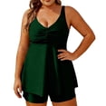 thumbnail image 2 of Swimdress for Women Built-in Bra with Boyshorts V Neck Ruched Front Tummy Control Tankini Set 2 Piece Plus Size Modest Bathing Suits, 2 of 6