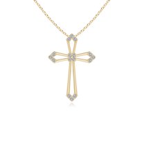 ANGARA Natural Pointed Open Cross Pendant with Diamonds in 14K Yellow Gold for Women (Size-1mm| Color-K| Clarity-I3) | April Birthstone, Anniversary, Jewelry Gift for Women | Natural Diamond Necklace
