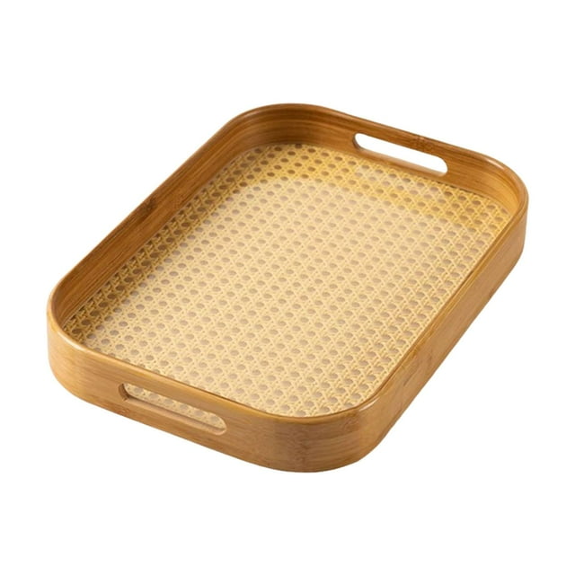 jifeng Bamboo Serving Tray with Handles Breakfast Tray for Living Room Home Parties L