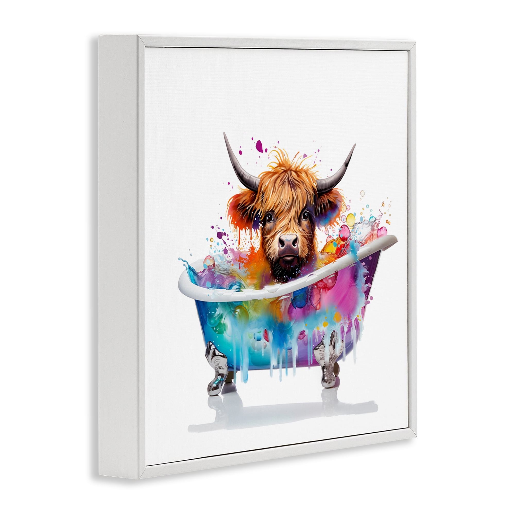 Stupell Industries Vivid Bath Time Cattle Typography Painting White Framed Art Print Wall Art, 24 x 24