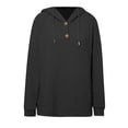 thumbnail image 6 of Hoodie Women Trendy Solid Color Hooded Button Loose Long Sleeved V Neck Sweatshirts Fall Tops,Black,2XL, 6 of 6