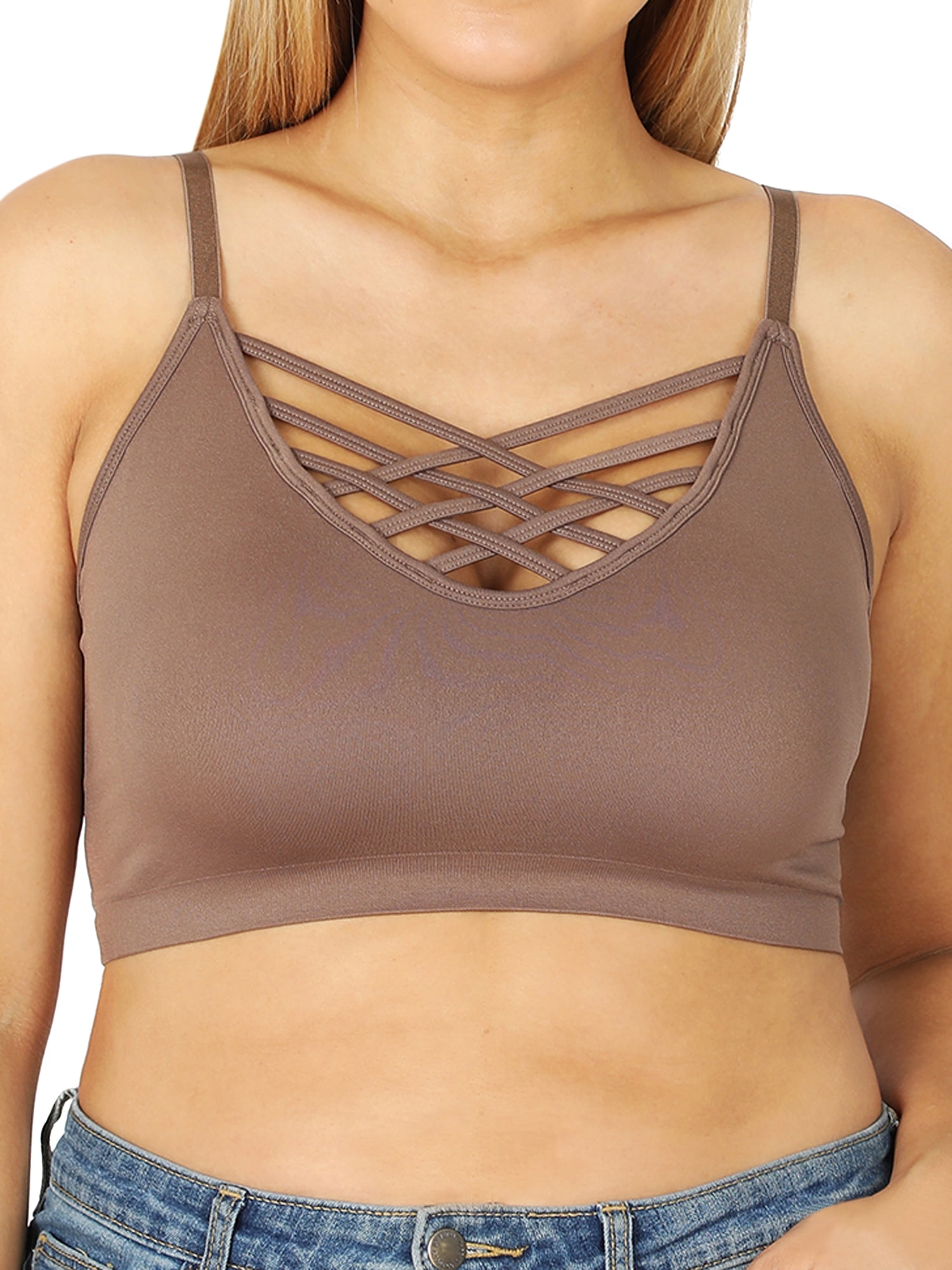TheLovely Women & Plus Comfort Seamless Crisscross Front Strappy Bralette  Sports Bra Top with Removable Pads 